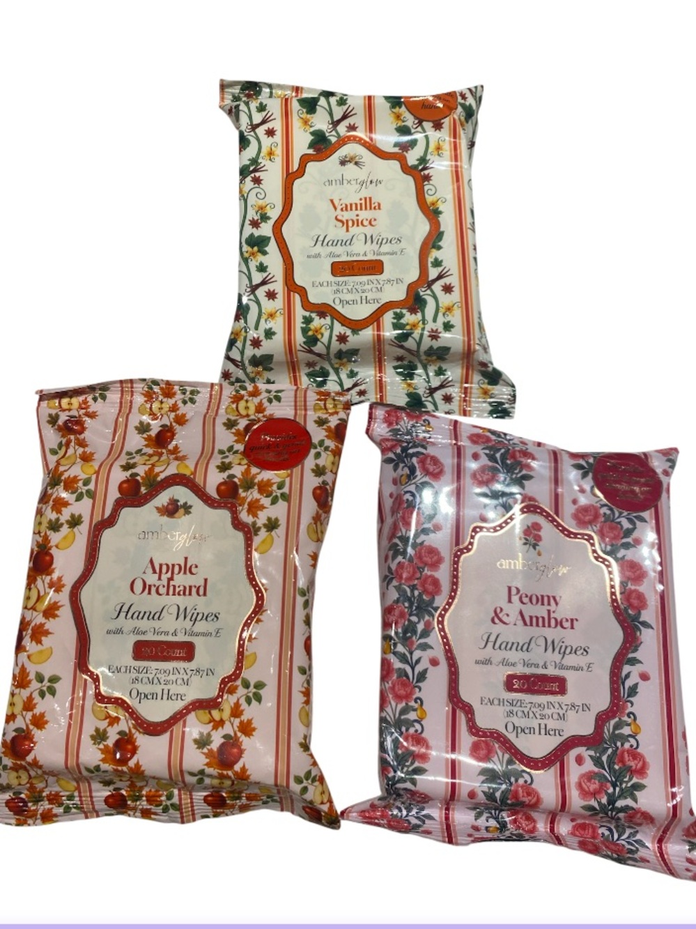 Hand Wipes- Vanilla Spice, Apple Orchard & Peony and Amber.
